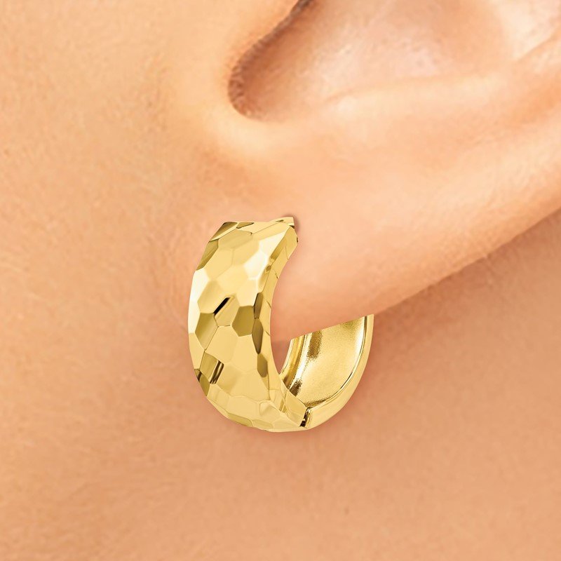14k Faceted &amp; Polished Hinged 6mm Hoop Earrings