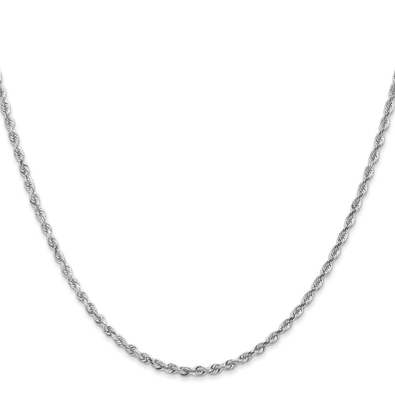 14K White Gold 10 Inch 2.25mm Diamond-cut Quadruple Rope Lobster Clasp Chain