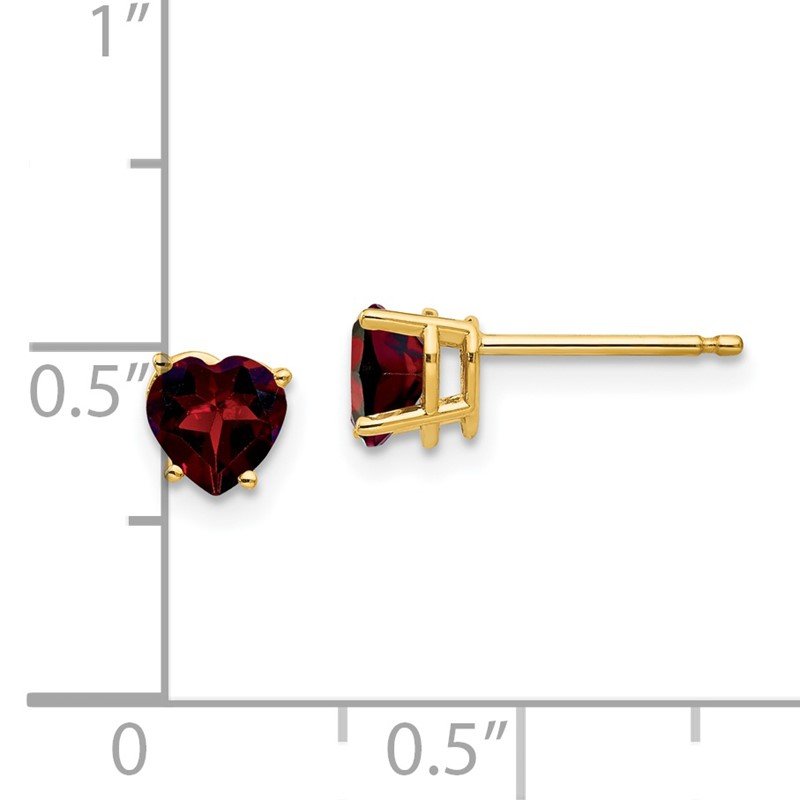 14k 5mm Heart Garnet Post Earrings
