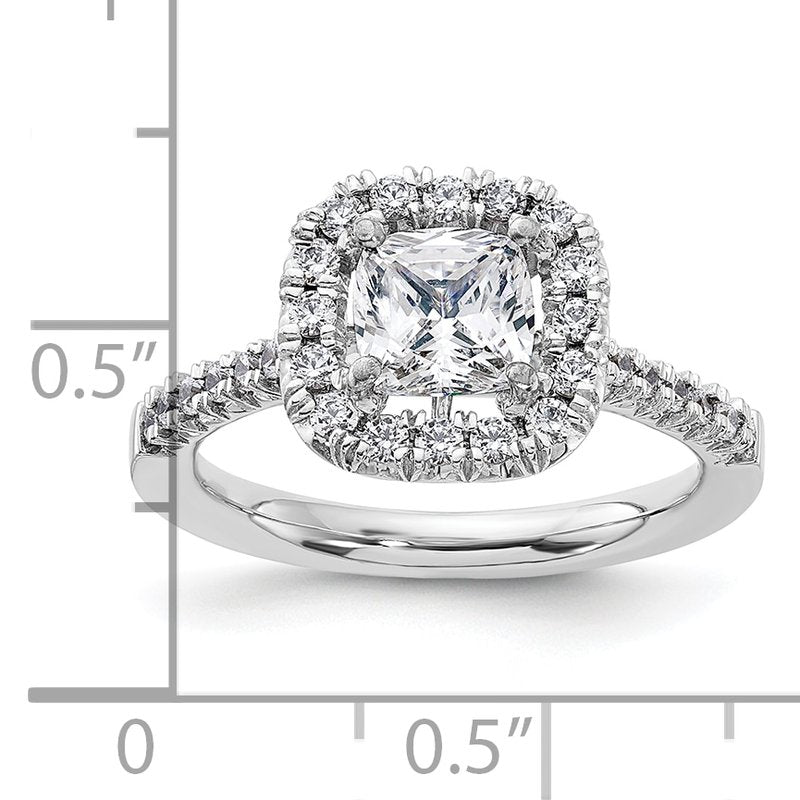 14K White Gold 3/8 carat Lab Grown Diamond VS+ F+ Semi-Mount Cushion Halo Engagement Ring