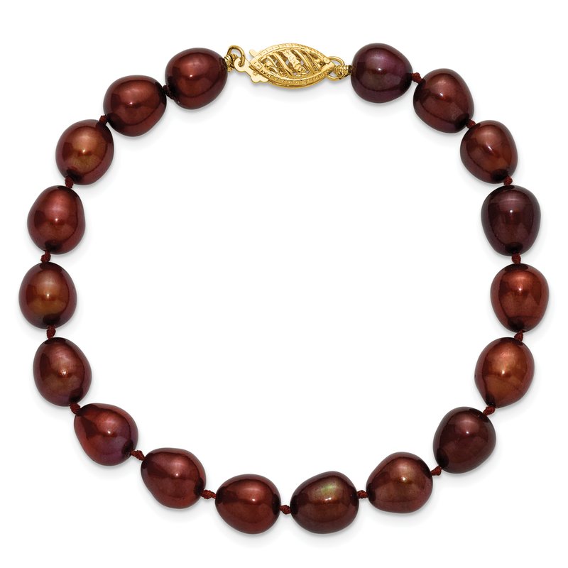 14k 7-8mm Brown Rice Freshwater Cultured Pearl 18 inch Necklace