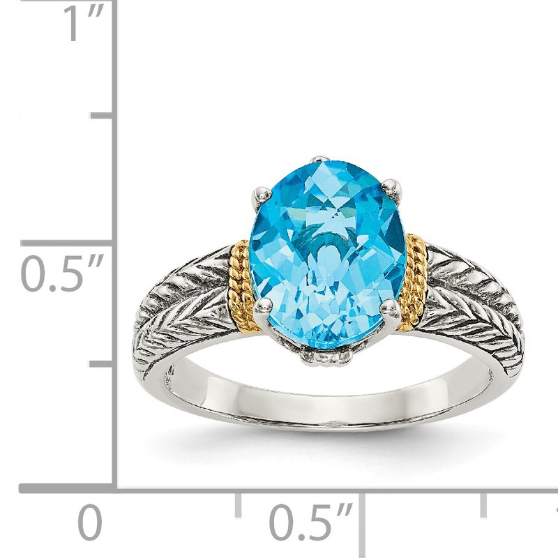 Sterling Silver with 14K Accent Antiqued Oval Blue Topaz Ring