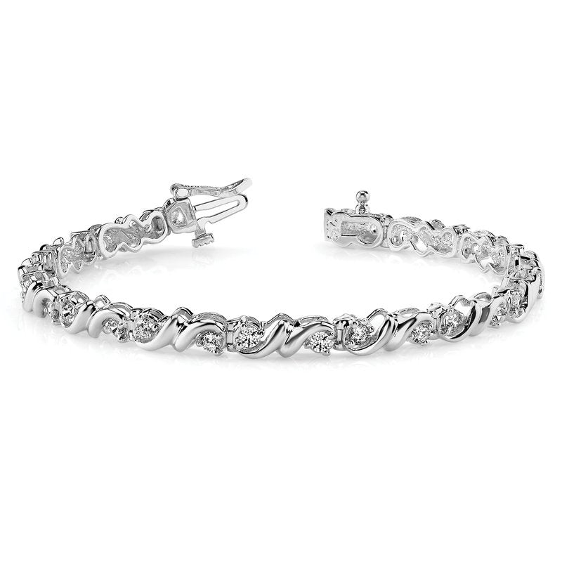 14k White Gold Complete 2.88 carat Round A Diamond Fancy Swirl 7 inch Tennis Bracelet