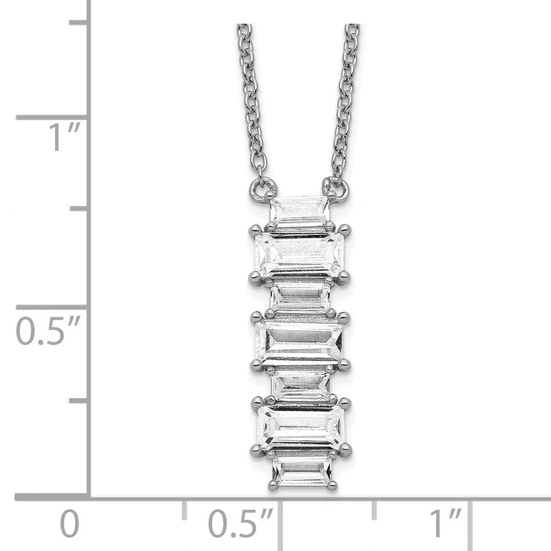 Sterling Silver Rhodium-plated Emerald-cut CZ Vertical Bar 18 Inch Necklace