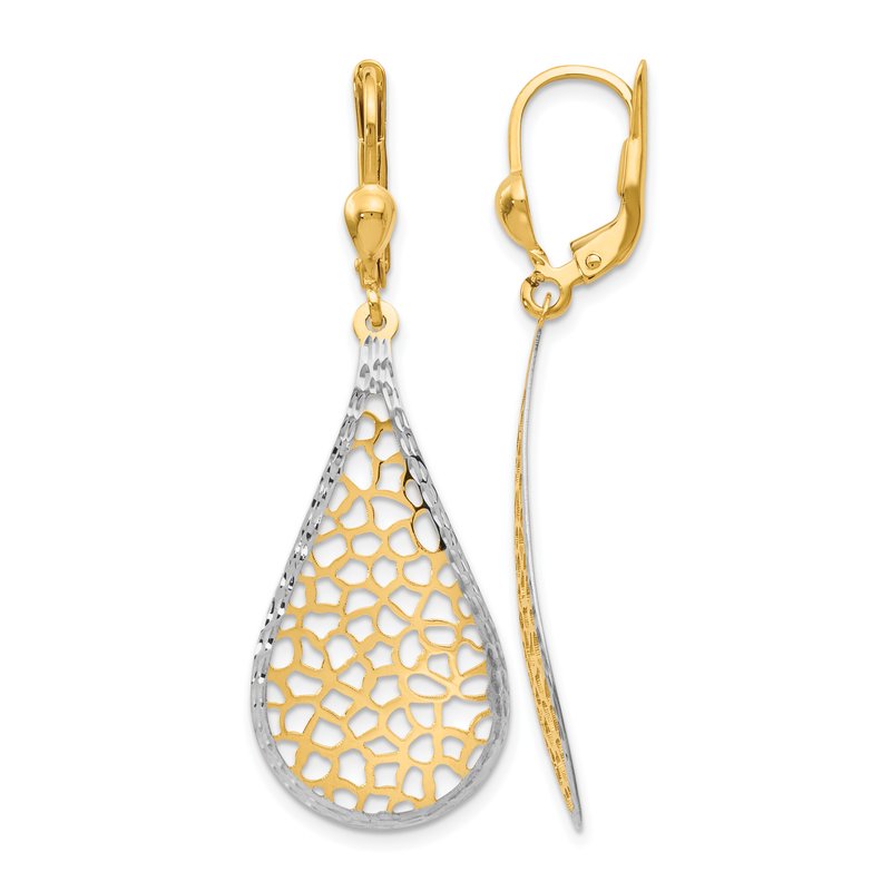 14K w/White Rhodium Polished and D/C Leverback Earrings