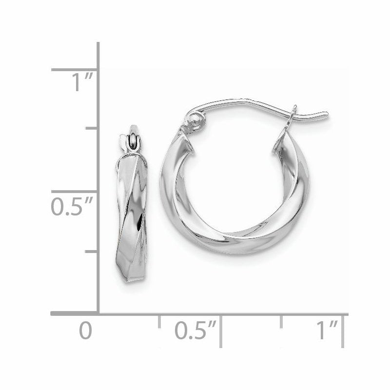 14k White Gold 3mm Twisted Hoop Earrings