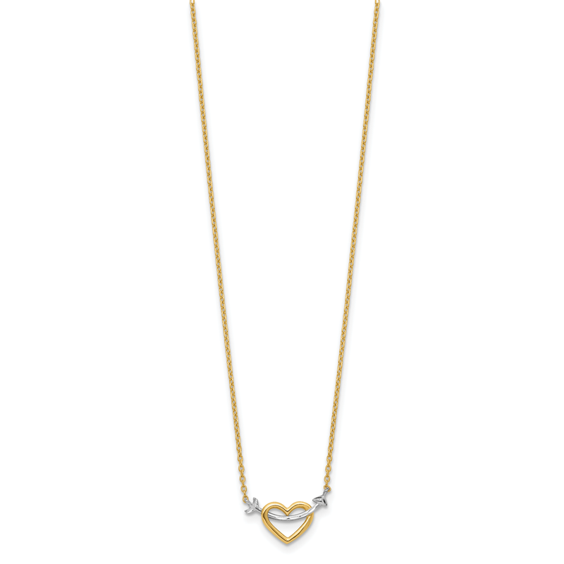 14k with White Rhodium Diamond-cut Heart and Arrow 17 inch Necklace