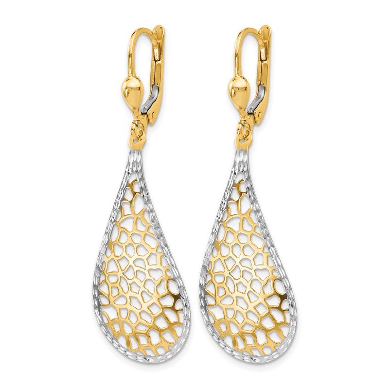 14K w/White Rhodium Polished and D/C Leverback Earrings