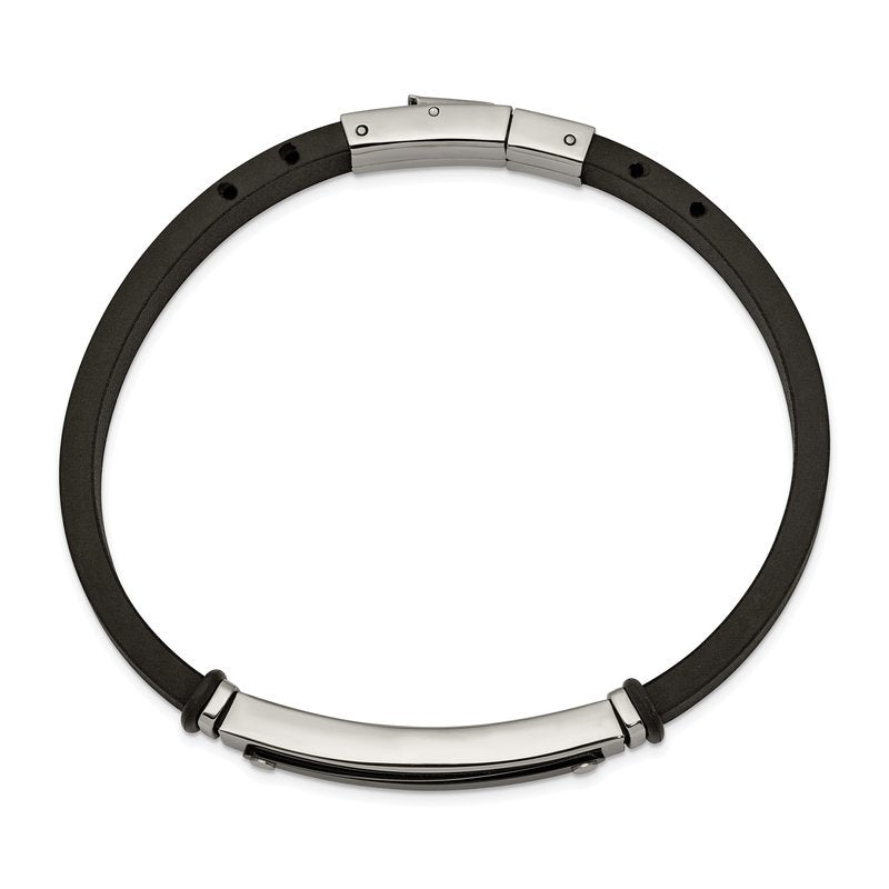 Stainless Steel Polished Black IP-plated Black Rubber 8.25 inch Bracelet
