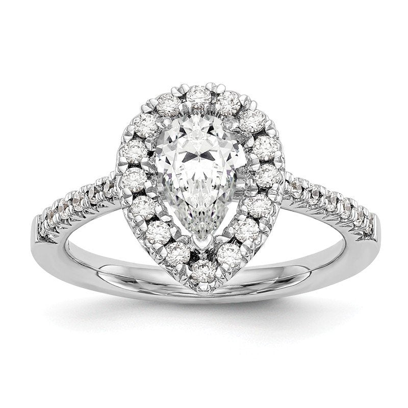 14K White Gold 1/3 carat Lab Grown Diamond VS+ F+ Semi-Mount Pear Halo Engagement Ring