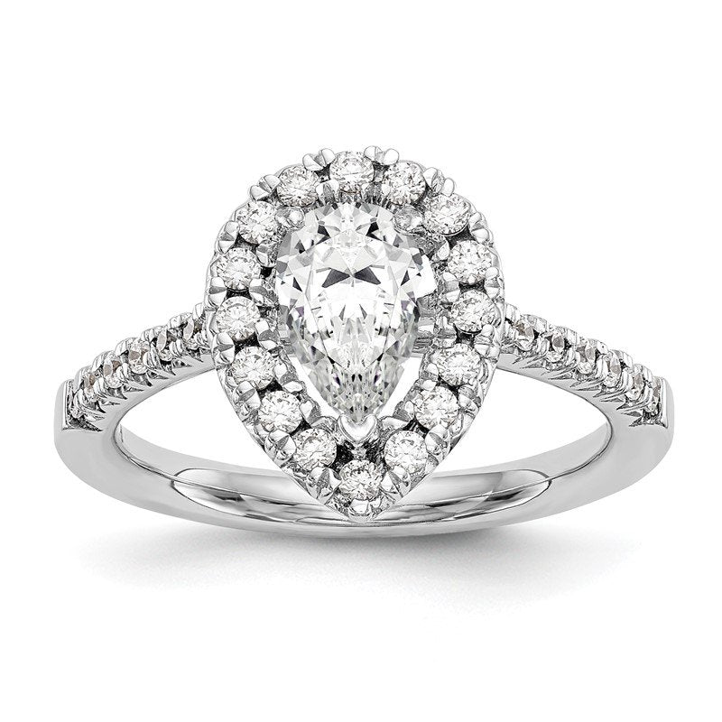 14K White Gold 1/3 carat Lab Grown Diamond VS+ F+ Semi-Mount Pear Halo Engagement Ring