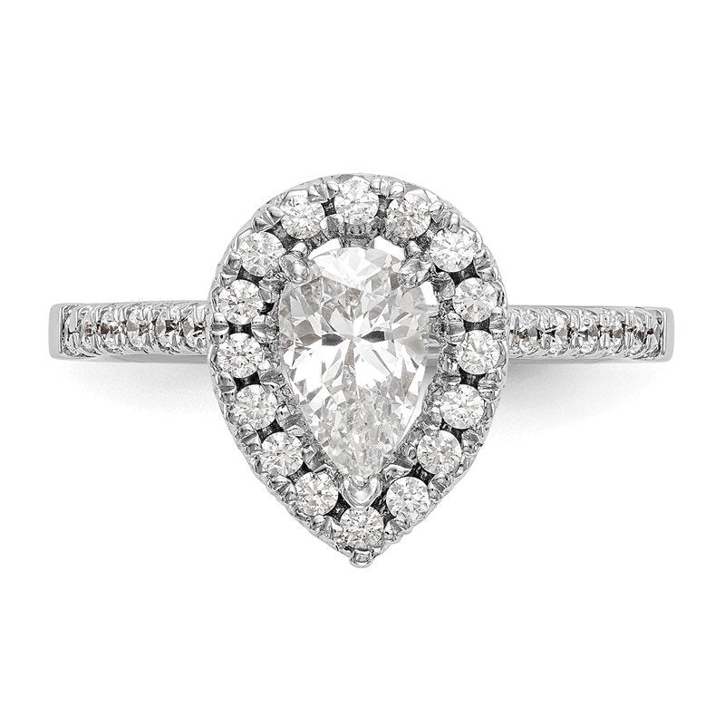 14K White Gold 1/3 carat Lab Grown Diamond VS+ F+ Semi-Mount Pear Halo Engagement Ring