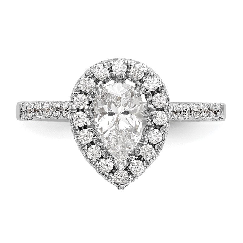 14K White Gold 1/3 carat Lab Grown Diamond VS+ F+ Semi-Mount Pear Halo Engagement Ring
