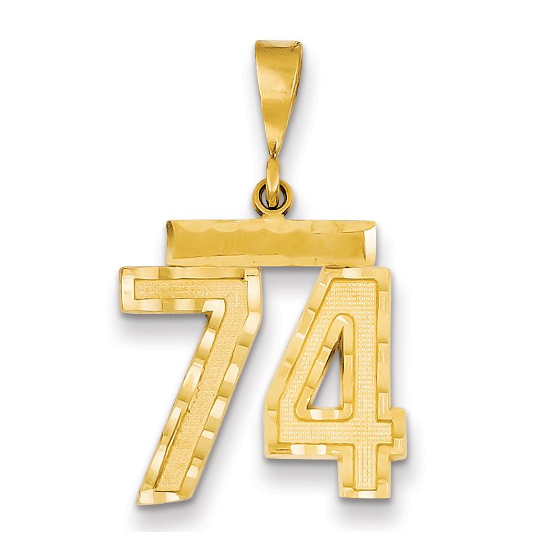 14k Medium Diamond-cut Number 74 Charm