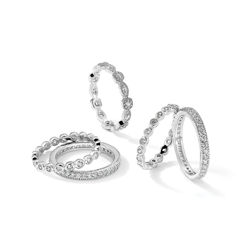 Sterling Silver Rhodium-plated Brilliant-cut CZ 5 Piece Eternity Ring Set