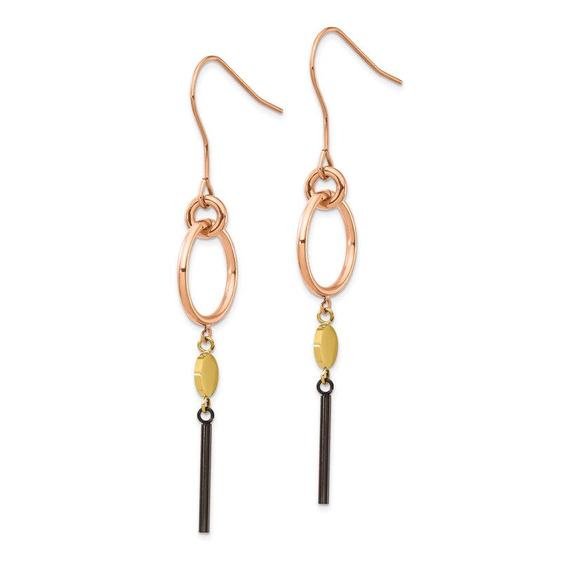 Stainless Steel Polished Black, Rose and Yellow IP-plated Dangle Shepherd Hook Earrings
