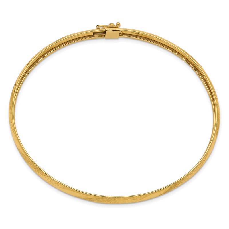 14k Polished Textured and Diamond-cut Twist Pattern 6.20mm Flexible Oval Bangle Bracelet