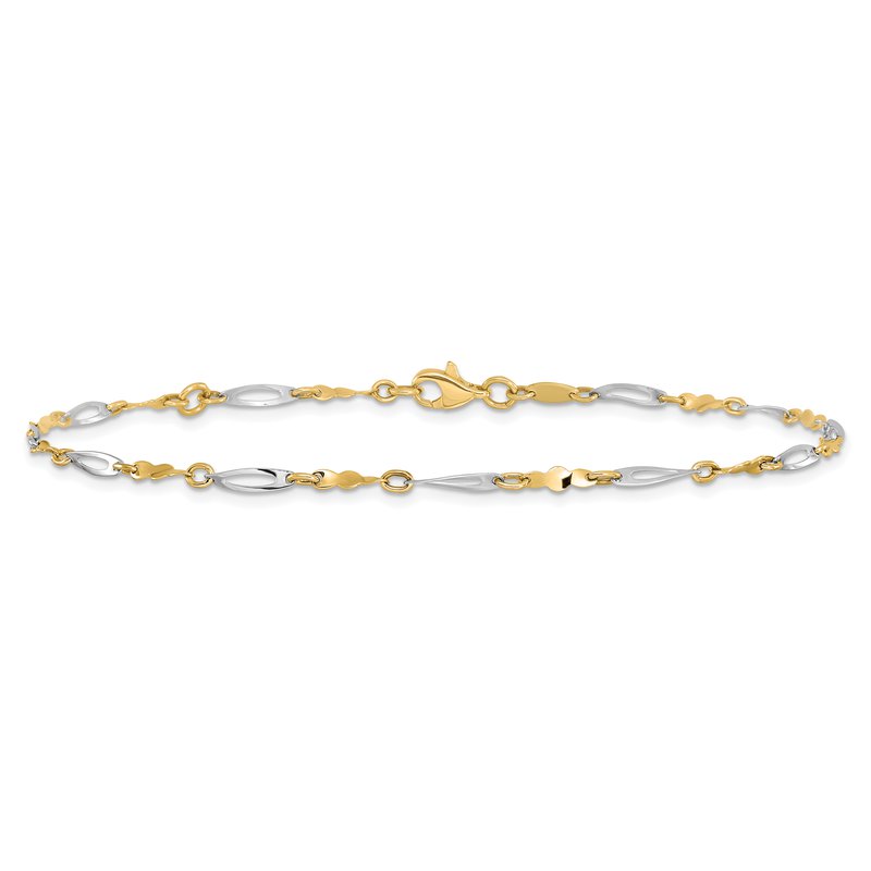 10K Two-tone Twisted Link 9 inch Plus 1 inch Extender - Total 10 inch Anklet