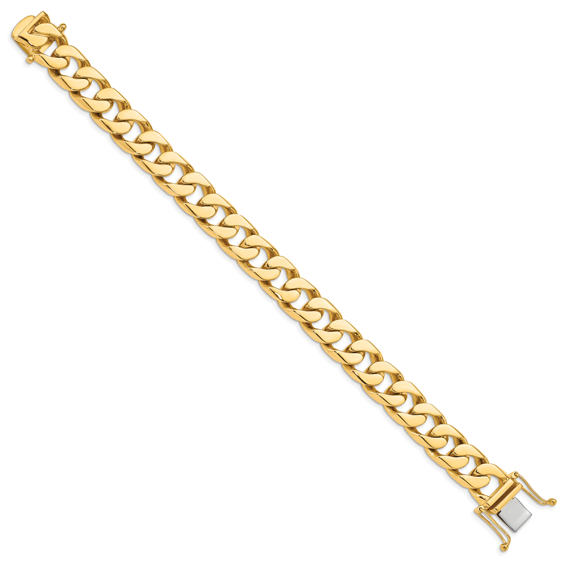 14K 20 inch 12mm Hand Polished Flat Beveled Curb Link with Box Catch Clasp Chain