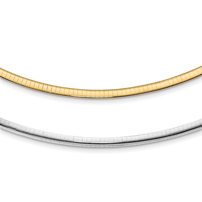 14k Two-tone 4mm Lightweight Reversible 16 inch Omega Necklace Plus 2 inch Heart Chain Extender
