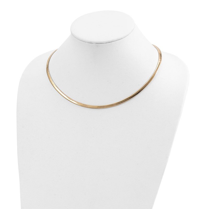 14k Two-tone 4mm Lightweight Reversible 16 inch Omega Necklace Plus 2 inch Heart Chain Extender