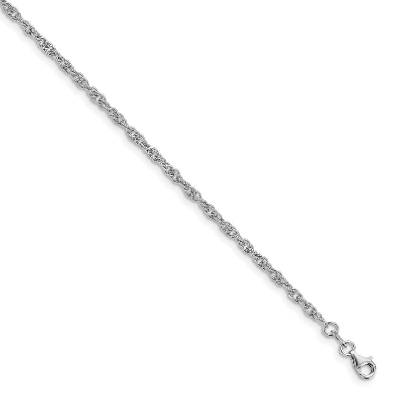 Sterling Silver Rhodium-plated Rope 10.5 inch Plus 1 inch Extender - Total 11.5 inch Anklet
