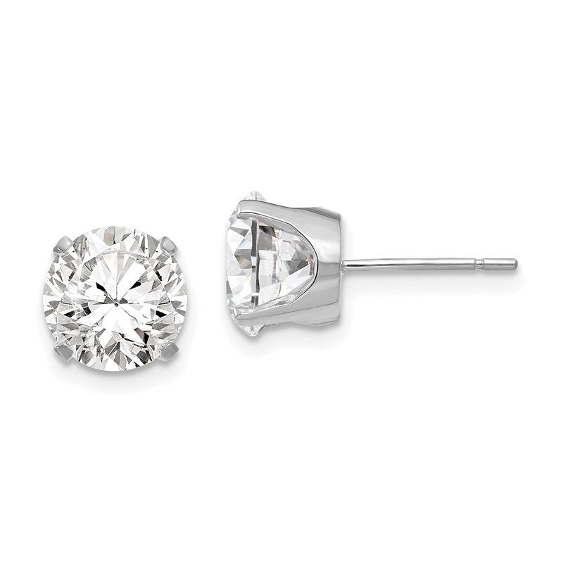 14k White Gold 8mm Round CZ Stud Earrings