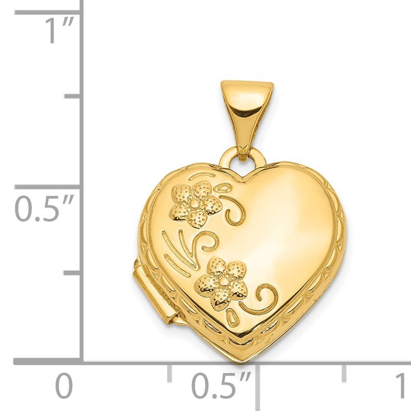 14k Floral 15mm Heart Locket
