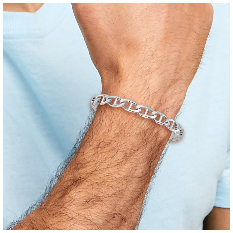 14K White Gold 20 inch 9mm Hand Polished Fancy Anchor Link with Fancy Lobster Clasp Chain