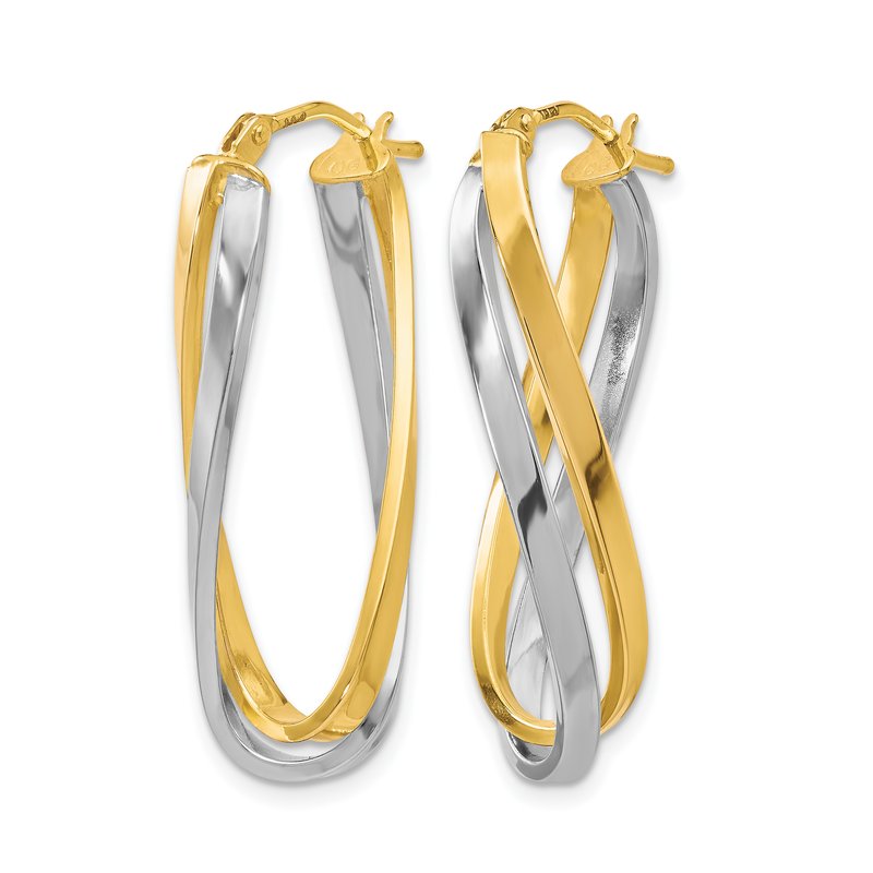 10K w/Rhodium Polished Twisted Hoop Earrings