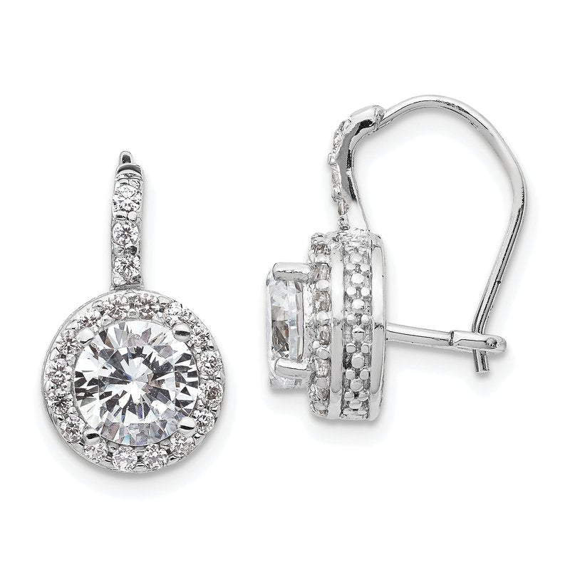 Sterling Silver Rhodium-plated Brilliant-cut Round CZ Halo Kidney Wire Dangle Earrings
