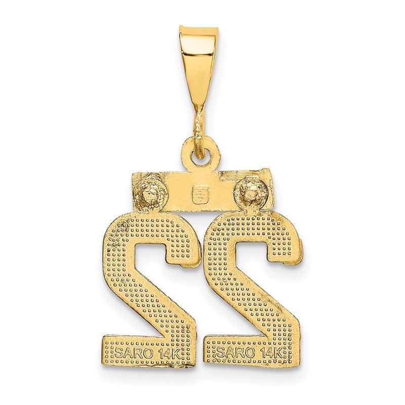 14k Small Brushed Diamond-cut Number 22 Charm