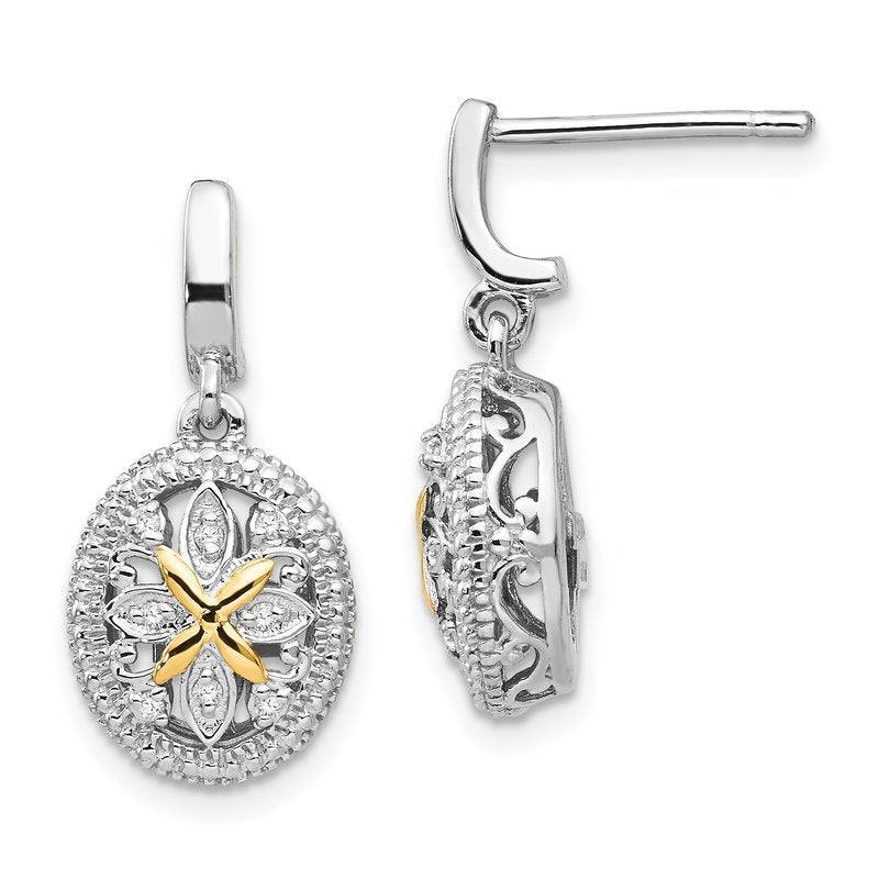 Sterling Silver Rhodium-plated with 14K Accent Diamond Post Dangle Earrings