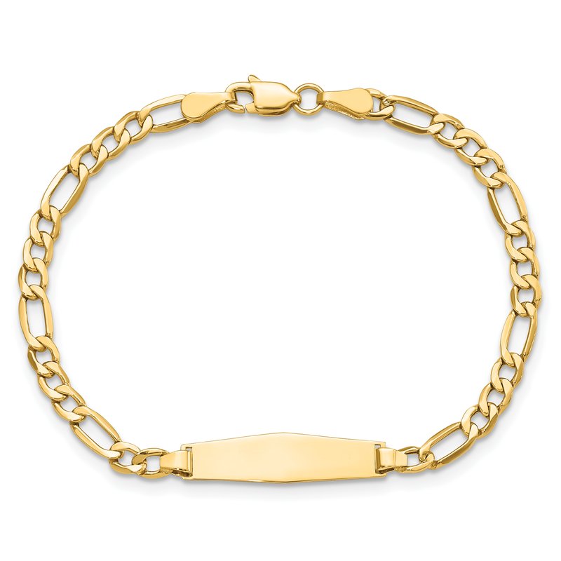 14k Polished Semi-Solid Chain/Solid Plate Figaro Link Soft Diamond Shape 19.5x5.5mm Plate 6 inch Baby/Child ID Bracelet