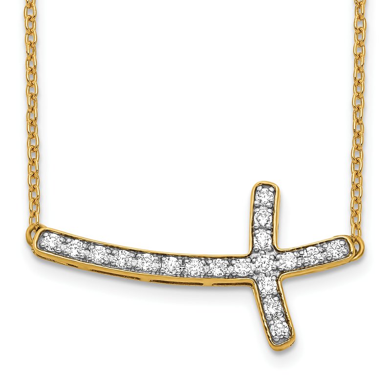 14k White Gold 1/10 carat Diamond Sideways Cross 18 inch Necklace