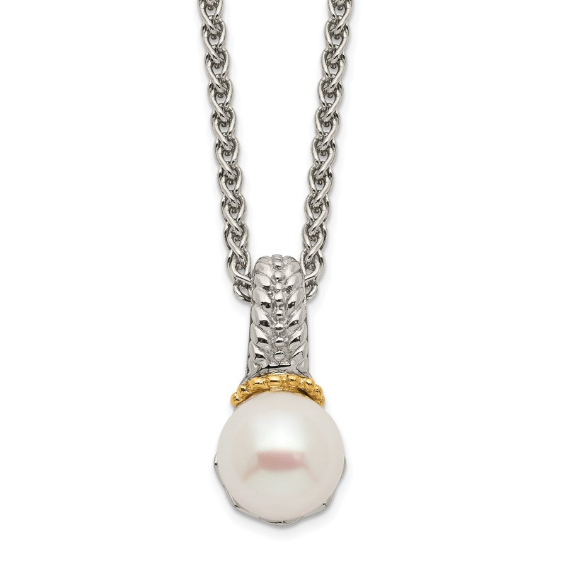 Sterling Silver Rhodium-plated with 14K Accent 18 Inch 8-9mm Freshwater Cultured Pearl Necklace