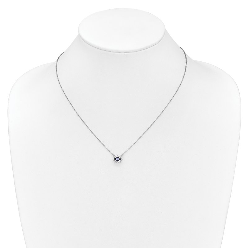 14k White Gold Diamond and Oval Sapphire Fancy 18 inch Necklace