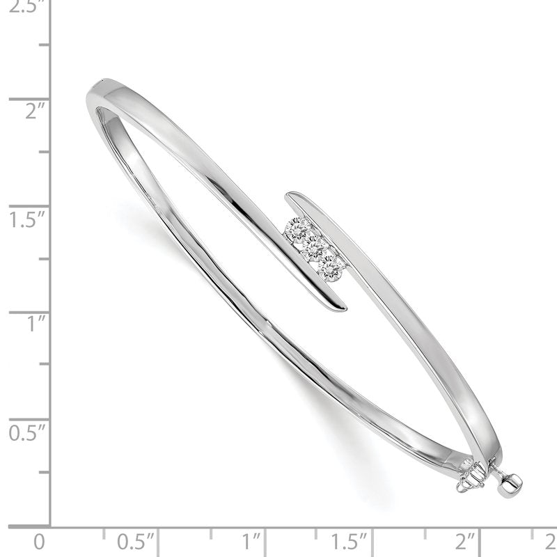 14k White Gold Complete 3-Stone 1/3 carat A Diamond Hinged Oval Bangle Bracelet