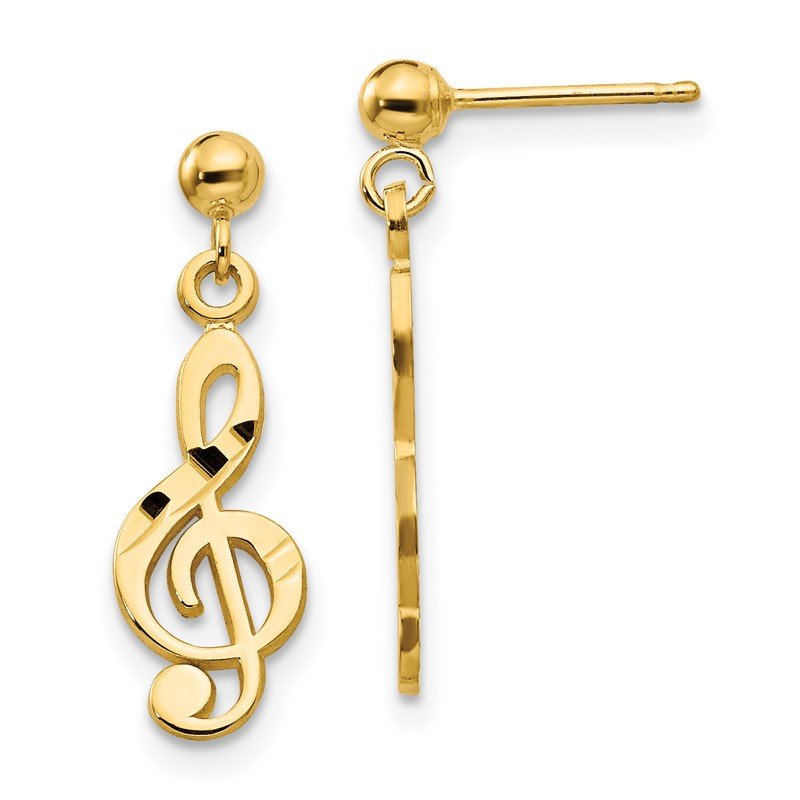 14k Polished &amp; Diamond-Cut Treble Clef Dangle Post Earrings