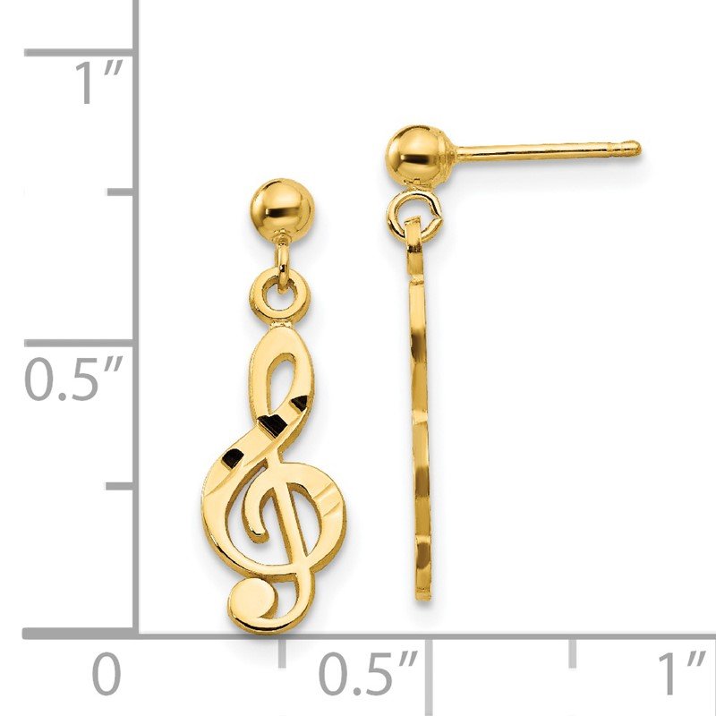 14k Polished &amp; Diamond-Cut Treble Clef Dangle Post Earrings