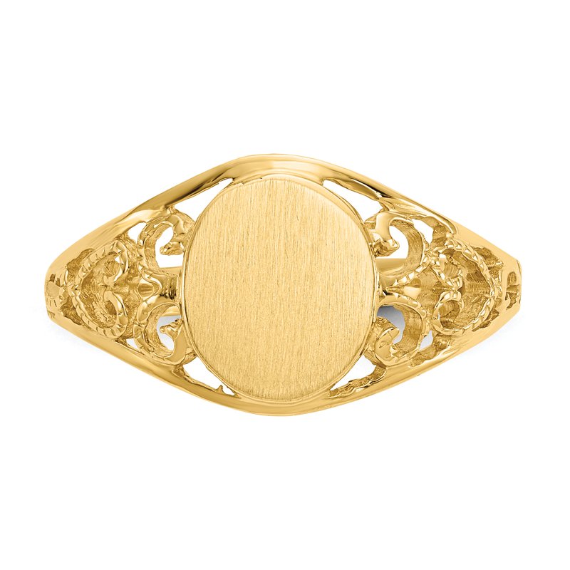 14k 7.5x8.5mm Satin Open Back Filigree Signet Ring