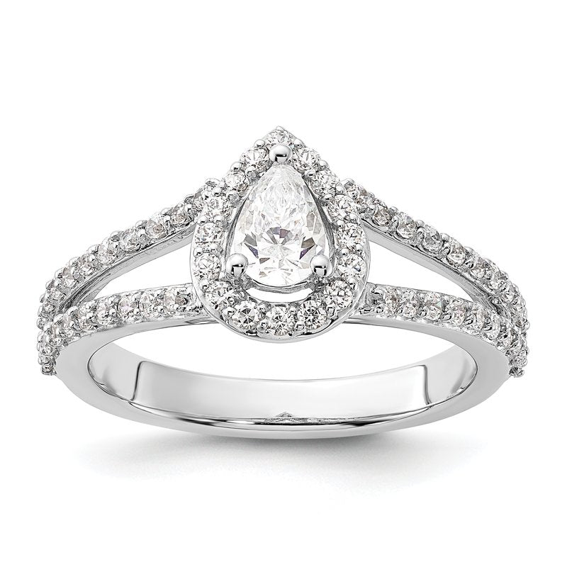 14K White Gold 5/8 carat Lab Grown Diamond VS/SI  D E F  Semi Mount Pear Halo Engagement Ring