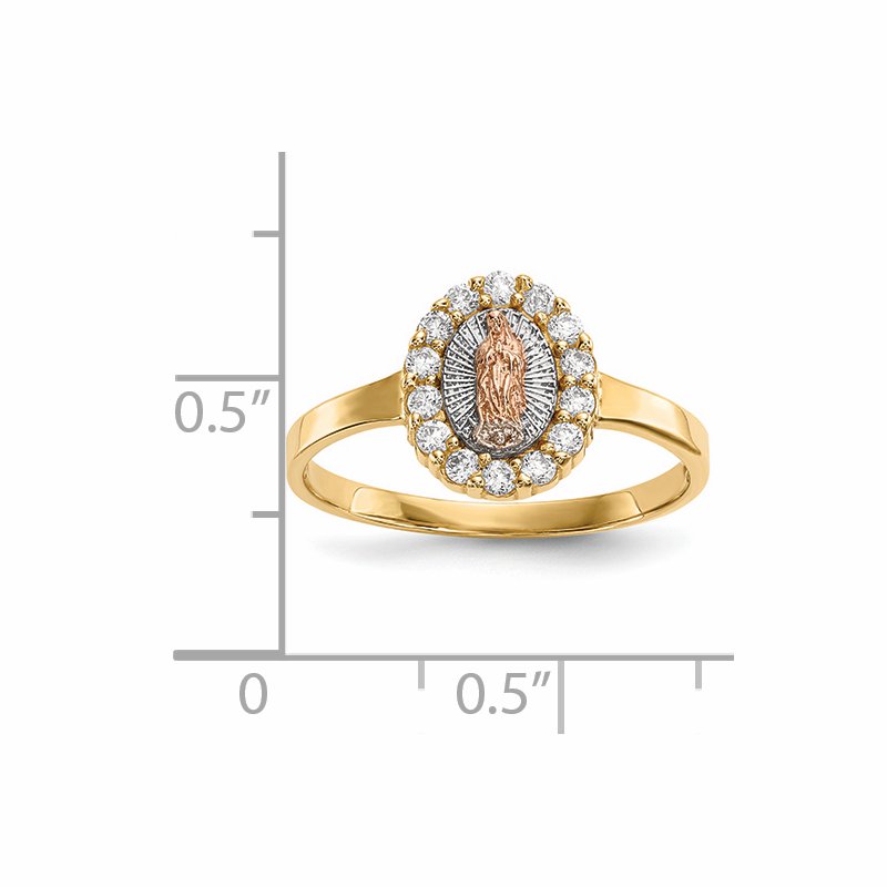 14k Two-tone w/White Rhodium CZ Lady of Guadalupe Ring
