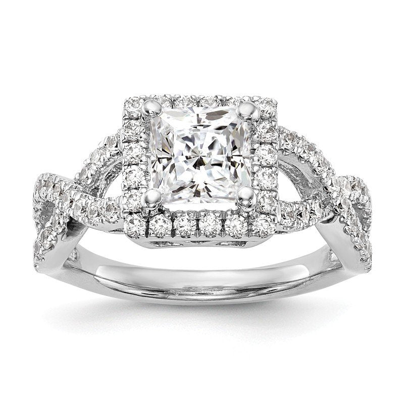 14K White Gold 1/2 carat Lab Grown Diamond VS/SI  D E F  Semi Mount Princess Halo Engagement Ring