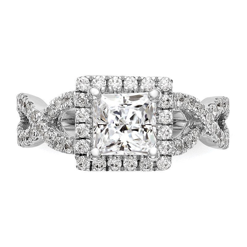14K White Gold 1/2 carat Lab Grown Diamond VS/SI  D E F  Semi Mount Princess Halo Engagement Ring