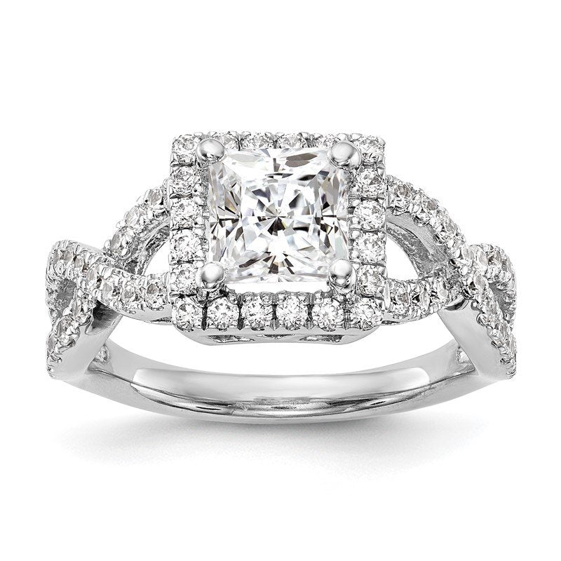 14K White Gold 1/2 carat Lab Grown Diamond VS/SI  D E F  Semi Mount Princess Halo Engagement Ring
