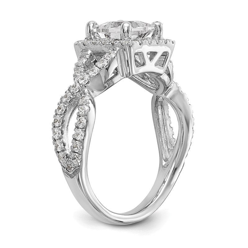 14K White Gold 1/2 carat Lab Grown Diamond VS/SI  D E F  Semi Mount Princess Halo Engagement Ring