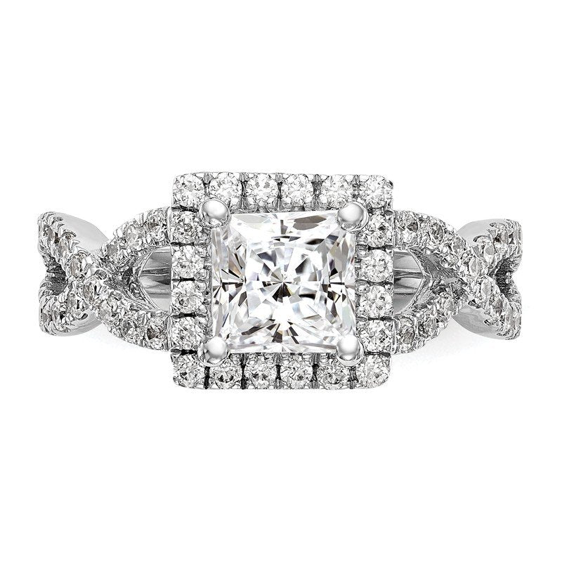 14K White Gold 1/2 carat Lab Grown Diamond VS/SI  D E F  Semi Mount Princess Halo Engagement Ring