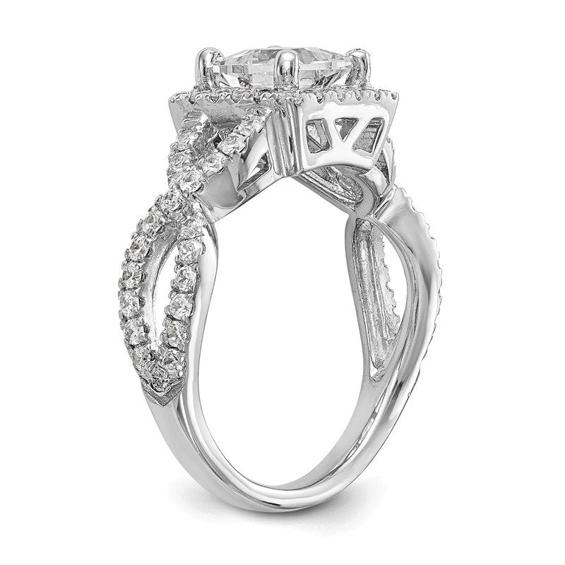 14K White Gold 1/2 carat Lab Grown Diamond VS/SI  D E F  Semi Mount Princess Halo Engagement Ring