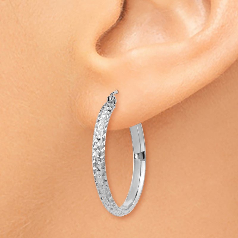 14K White Gold 2.8x25mm Diamond-cut Tube Hoop Earrings